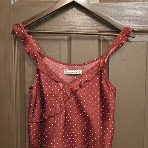 Abercrombie & Fitch Burgundy and White Polka Dot Silk Cami Top -  Small